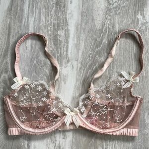 Agent Provocateur Ambrose Pink Silk Floral Embroidered Bra 34B